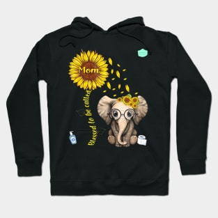 Womens Blessed To Be Called Mom Sunflower Elephant Graphic Hoodie